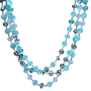Monet Beaded Necklace Blue Cats Eye Iridescent Glass Bead Disco Fire Ball Women